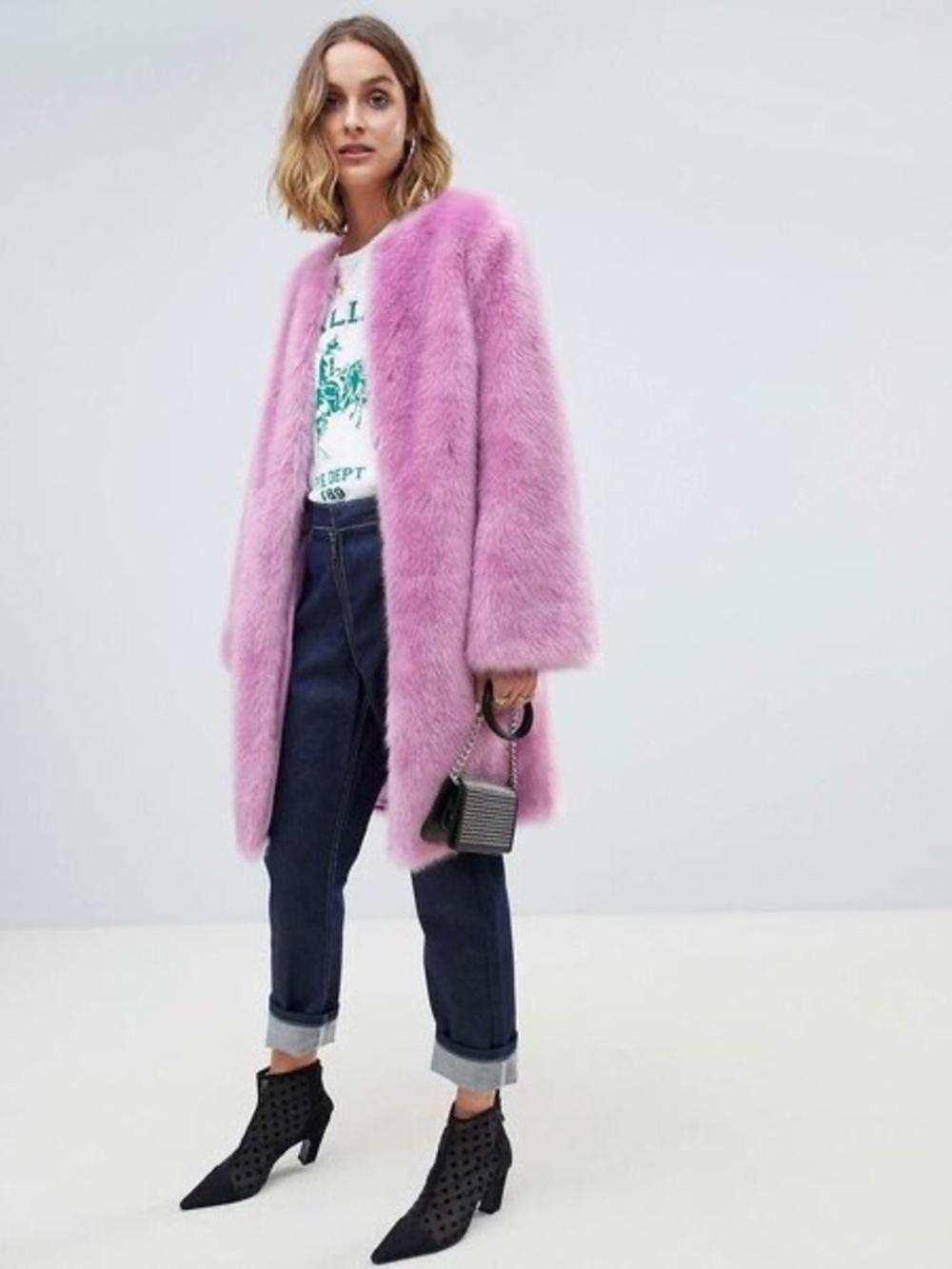 ASOS Pink/lavendar Faux-Fur Teddy Coat